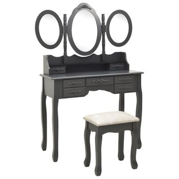 Tocador | Mesa Tocador | Tocador De Maquillaje Con Taburete Y Espejo Triple Plegable Gris Cfw799622