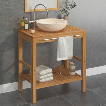 Mueble Tocador | Mesa Tocador | Tocador De Maquillaje Madera Teca Maciza Con Lavabo De Mármol Crema Cfw779308