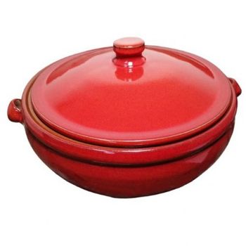 Cazuela Baja Biosa De Cerámica Artesanal 25cm Roja Para Cocinas De Vitro, Gas Y El Horno