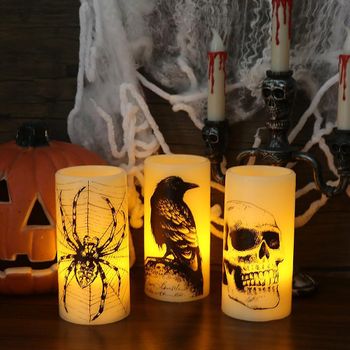 3 Lámparas De Velas De Halloween, Esqueletos, Telarañas, Flores De Cuervo