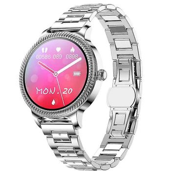 Reloj Inteligente Para Mujer Correa De Metal Pantalla Táctil Hd Redonda Reproductor De Música Bluetooth Monitoreo Del Sueño Ip68 Resistente Al Agua (plata)