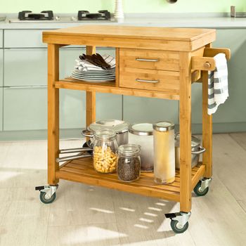 Carrito De Cocina Con Piso De Acero Con Tablero Extensible L115 X P46 X  H92cm con Ofertas en Carrefour