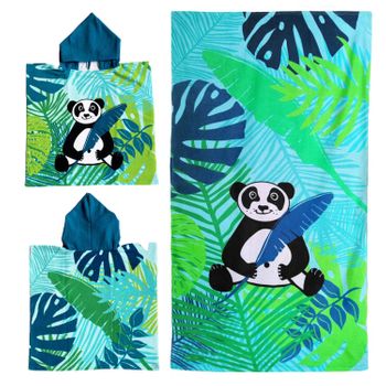 Pack Infantil Panda: Un Poncho Y Una Toalla De Playa De Microfibra 100% Poliéster