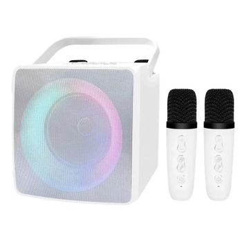 Veanxin-máquina De Karaoke Con Micrófono Dual, Luz Led Rgb, Altavoz Compatible Con Bluetooth - Blanco