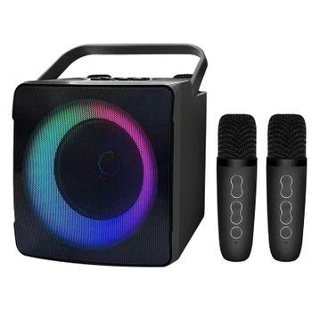 Veanxin-máquina De Karaoke Con Micrófono Dual, Luz Led Rgb, Altavoz Compatible Con Bluetooth - Negro