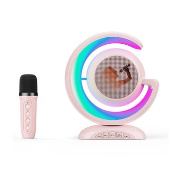 Veanxin Karaoke Iluminación Colorida Altavoz Inalámbrico Con Micrófono Dual Reproductor De Música Bluetooth - Rosa