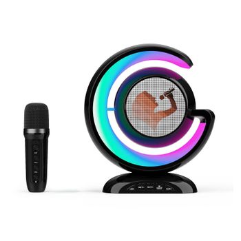 Veanxin Karaoke Iluminación Colorida Altavoz Inalámbrico Con Micrófono Dual Reproductor De Música Bluetooth - Negro