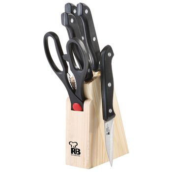 Set 6pcs (4 Cuchillos+tijeras+tacoma) Acero Inoxidable Madera Renberg