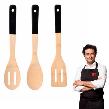 Set 3pc Utensilios Cocina Bambu Earth Black Bergner