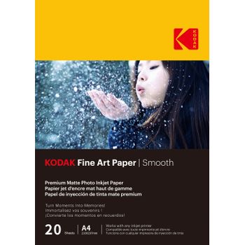 Kodak 9891092 - 20 Hojas De Papel Fotográfico 230g/m², Mate, Formato A4 (21x29.7cm), Impresión Inkjet Suave