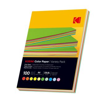 Kodak - Resma De 100 Hojas De Papel De Color 80g/m², Formato A4 (21x29,7cm) Rojo, Naranja, Amarillo, Verde, Azul Y Rosa - 9891300