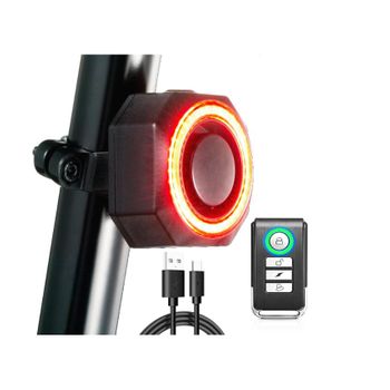 Luz Trasera De Bicicleta, Alarma De Bicicleta Luz Trasera De Alarma De Bicicleta Antirrobo, Campana De Alarma Electrónica De 110 Db, Resistente Al Agua Ip65 (negro)