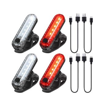 Luz Led Para Bicicleta Luz Trasera Y Delantera Para Bicicleta Faro Y Luz Trasera Impermeables Para Bicicleta, 4 Cables Usb Incluidos (negro)