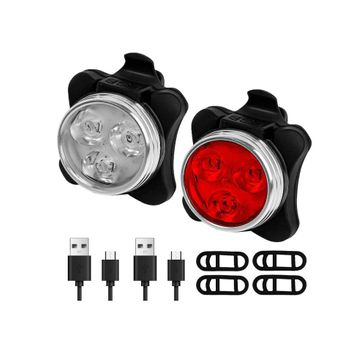 Juego De Luces Led Para Bicicleta, Luces De Bicicleta Recargables Usb Superbrillantes, Combinaciones De Luces Traseras Para Faros Delanteros Juego De Luces Led Para Bicicleta (negro)