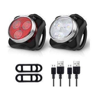 Juego De Luces Led Recargables Para Bicicleta - Combinaciones De Luces Traseras Juego De Luces Led Para Bicicleta Batería De Litio De 650 Mah, 4 Opciones De Modo De Luz (negro)