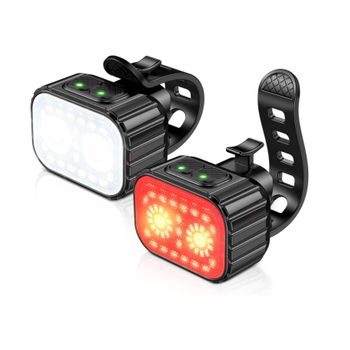 Luces De Bicicleta Delanteras Y Traseras, Luces De Bicicleta Súper Brillantes Recargables Por Usb, Juego De Luces De Bicicleta Impermeables Ipx6 (negro)