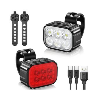 Juego De Luces Led Para Bicicleta, Brillo Recargable Por Usb, Opciones De 8/12 Modos, Luces Para Bicicleta Impermeables Ipx65, Luz Delantera Y Trasera Para Ciclismo (negro)