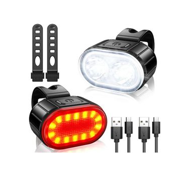 Juego De Luces Para Bicicleta, Luces De Bicicleta Recargables Por Usb, Luz De Ciclo Led Ultrabrillante, Luz Delantera Y Trasera, Resistente Al Agua Ipx5 (negro)