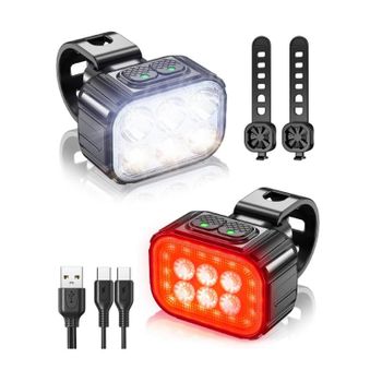 Luces Para Bicicleta, El Último Estilo 6 Luces Led Ip65 Impermeables Para Bicicleta, Luz Para Bicicleta Súper Brillante Recargable Por Usb (negro)