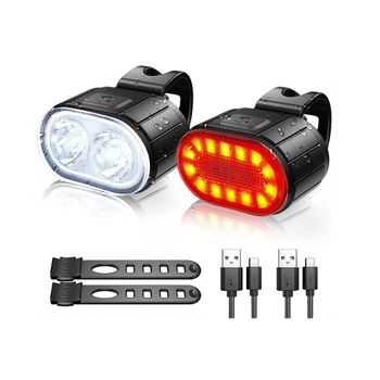 Luces Para Bicicleta, Juego De Luces Para Bicicleta A Prueba De Agua, Luces Para Bicicleta Súper Brillantes Delanteras Y Traseras, Luces Usb Para Bicicletas (negro)