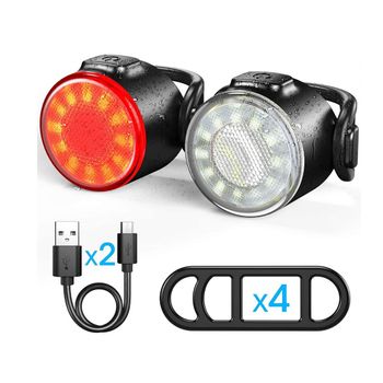 Luces Para Bicicleta, Luces Delanteras Y Traseras Recargables Por Usb, Luz Led Impermeable Para Bicicleta, Luz De Alerta De 6 Modos De Iluminación (negro)