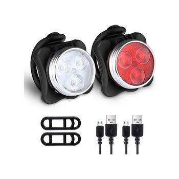 Luces De Bicicleta, Luces De Bicicleta Recargables Usb Súper Brillantes, 4 Opciones De Modos De Brillo, Luz Delantera Y Luz Trasera Para Ciclismo. (2 Cables, 4 Correas) (negro)