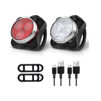 Luces De Bicicleta, Juego De Luces Led Recargables Para Bicicleta - Combinaciones De Luces Traseras Juego De Luces Led Para Bicicleta (4 Opciones De Modo De Luz, 2 Cables Usb) (negro)