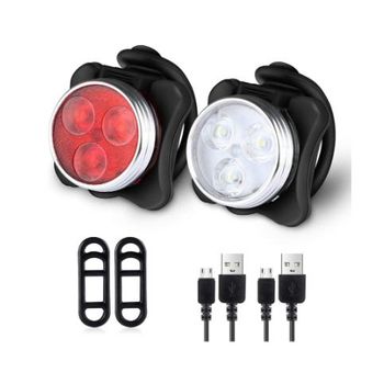 Luces De Bicicleta, Faro Y Luz Trasera Led Recargable Por Usb, Juego De Luces Delanteras Y Traseras Brillantes Para Bicicleta, 4 Modos De Luz, Ipx4 Resistente Al Agua (negro)