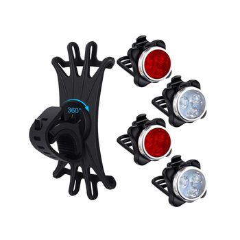 Luz Para Bicicleta, 4 Piezas De Luz De Bicicleta Recargable Por Usb, Juego De Luces Delanteras Y Traseras Para Bicicleta Con 1 Pieza De Luz De Bicicleta De Silicona Con Rotación De 360 Grados (negro)