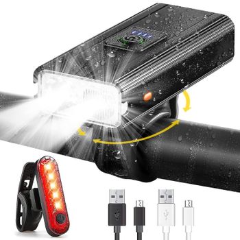 Juego De Luces Para Bicicleta, Luz Led Recargable Delantera Y Trasera Para Bicicleta, Faro Impermeable Para Todas Las Bicicletas (negro)