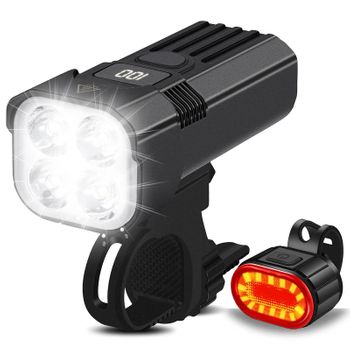 Juego De Luces Para Bicicleta, Luces Delanteras Superbrillantes, Resistente Al Agua Ip65, Pantalla Lcd, Recargable Por Usb Con 6 Modos De Luz Trasera (negro)