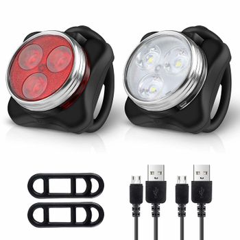 Juego De Luces Led Recargables Para Bicicleta: Combinaciones De Luces Traseras, 4 Opciones De Modo De Luz (negro)