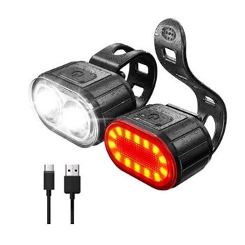 Juego De Luces Para Bicicleta Recargables Por Usb, Luz Trasera Led Delantera Y Trasera, Luz Para Bicicleta Con Ipx5 Resistente Al Agua, 4/6 Modos (negro)