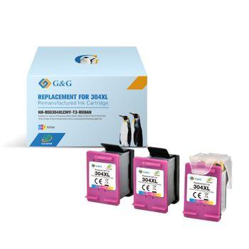 G&g Hp 304xl Color Pack De 3 Cartuchos De Tinta Remanufacturados - Eco Saver - Muestra Nivel De Tinta - Reemplaza N9k07ae/n9k05a