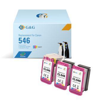 G&g Canon Cl546 Color Pack De 3 Cartuchos De Tinta Remanufacturados - Eco Saver - Muestra Nivel De Tinta - Reemplaza 8288b001/82