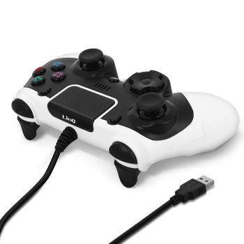 Mando Ps4 / Pc Por Cable Usb Sixaxis Vibración De Linq - Negro Y Blanco