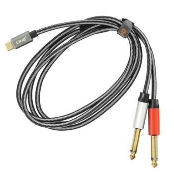 Cable Divisor De Nylon Trenzado De Usb-c A 2x 6,35 Mm Macho De 1,5 M Linq Gris