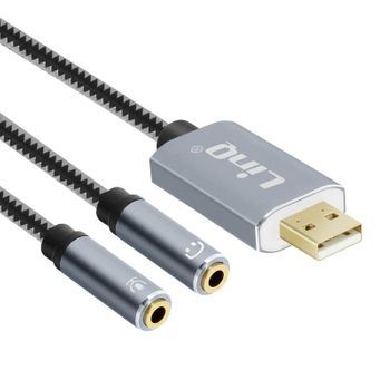 Adaptador Divisor De Audio Y Micrófono Linq Usb A 2 Tomas De 3,5 Mm - Gris