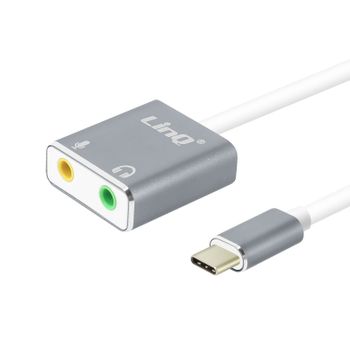 Adaptador Audio Usb-c A 2x Jack 3,5mm Hembra Micrófono + Cascos Linq - Gris