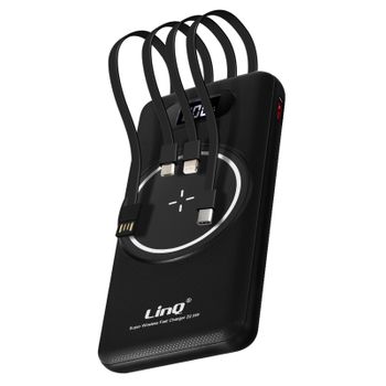 Powerbank 15 000mah Charge Inalámbrico + Usb / Usb-c + Multi-cables Linq Negro