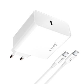 Cargador Corriente 2 Ports Usb + Usb-c Potencia 65w Compacto Linq Blanco