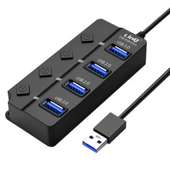 Hub Usb A Usb 3.0 Y 3x Usb 2.0 Trasferencia Datos 5gb/s Linq Negro