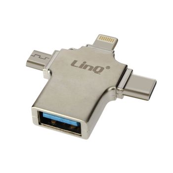 Adaptador Otg 3 En 1 Lightning, Usb-c Y Micro-usb A Usb Compacto Linq Plateado