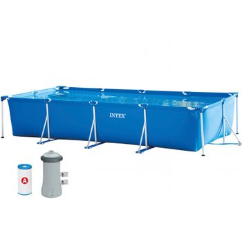 Piscina Tubular Rectangular Con Depuradora Metal Frame Intex