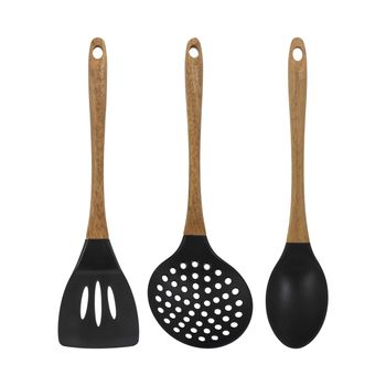 Set De 3 Utensilios De Cocina De Silicoona Y Madera Bergner Foodies Mp