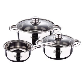 Maestro Mr-2020-6m Batería De Cocina Acero Inoxidable, 6 Piezas, Inducción,  3 Cacerolas, 3 Tapas De Cristal, Apta Para Todo Tipo De Cocinas, Apta