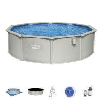 Piscina Desmontable De Acero Bestway Depuradora De Arena 460x120 Cm Hydrium Con Cobertor, Escalera, Tapiz De Suelo