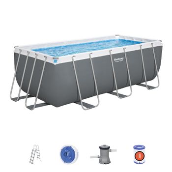 Piscina Tubular Rectangular Bestway Power Steel 412x201x122 Cm Con Depuradora De Arena Escalera Y Dispensador Químico Color Gris