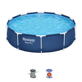 Piscina Desmontable Redonda Bestway Steel Pro 305x76 Cm Con Depuradora De Cartucho De 1.249 L/h Color Azul