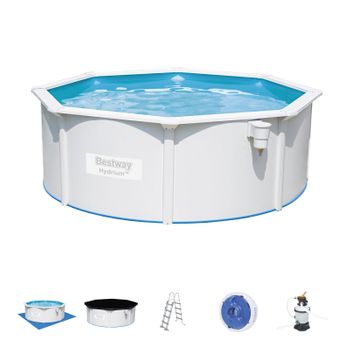 Piscina Desmontable De Acero Bestway Depuradora De Arena 360x120 Cm Hydrium Con Escalera, Cobertor Y Tapiz De Suelo